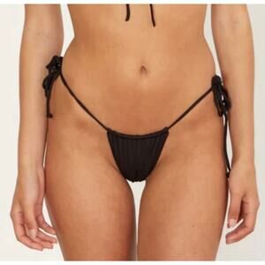 Free People Aila Blue Black Palm Eco Rib String Bikini Bottom M NWOT